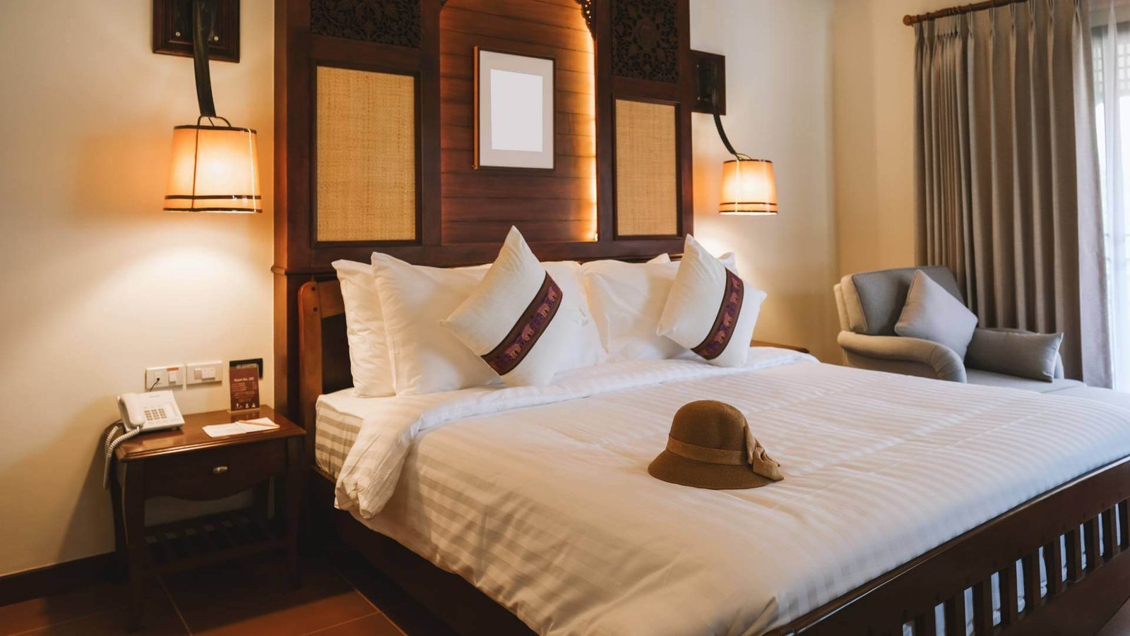 picture bedroom hotel with yellow neon light 1